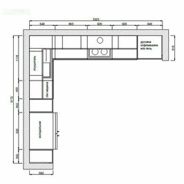 План угловой кухни